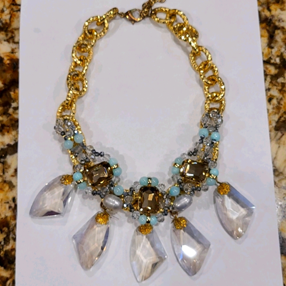 Crystal and blue tone statement necklace